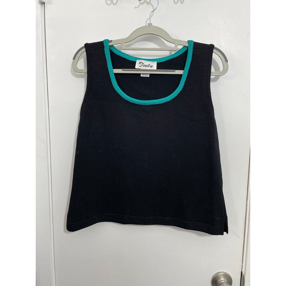 Toula Tank Top Size 8 Black Aqua Trim Wool Blend Santana Knit Preppy Twee NWOT